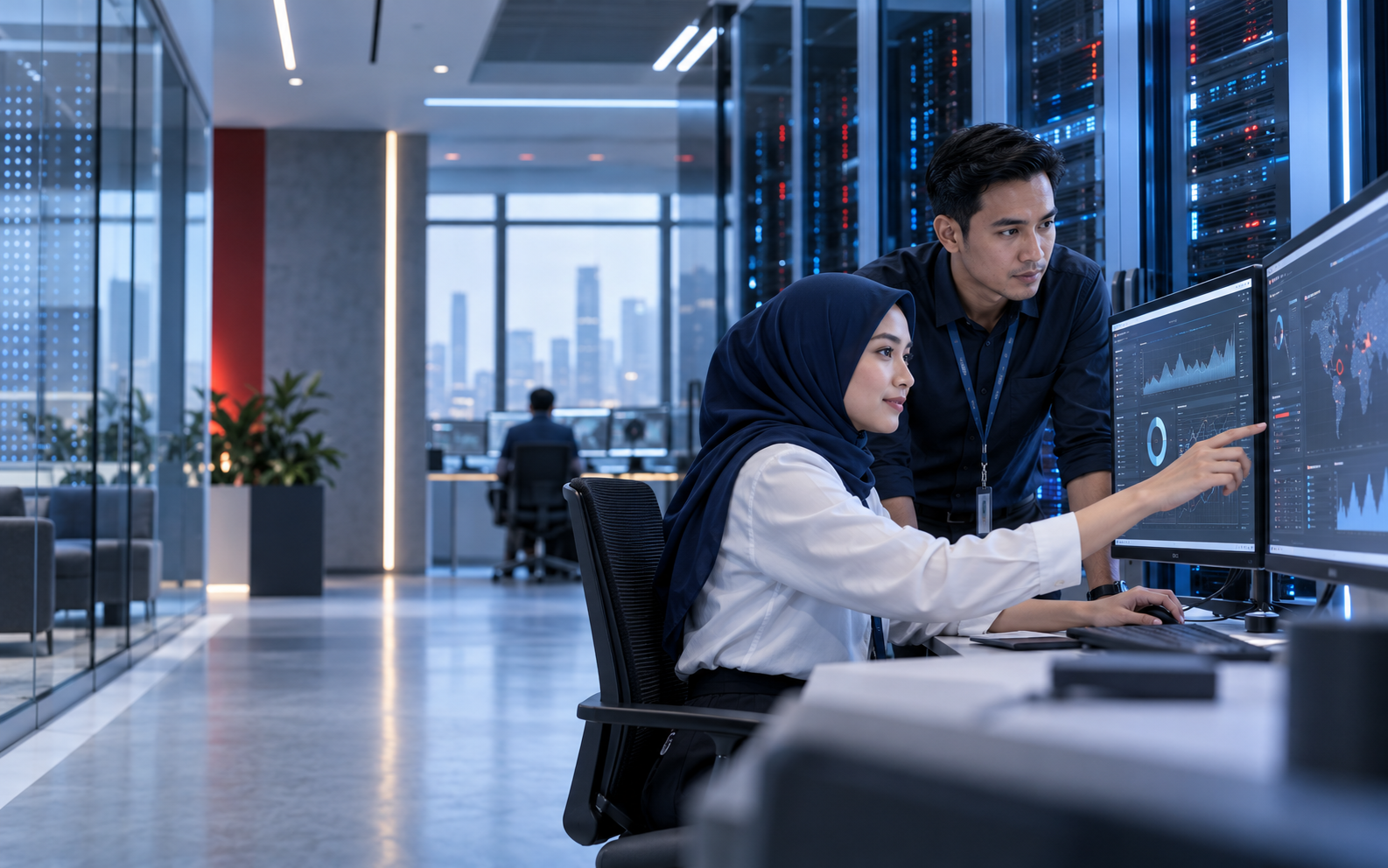 Tim operasional memantau infrastruktur cloud dan server